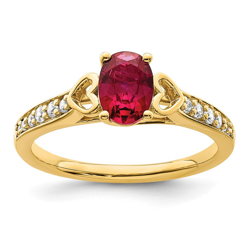 14k Polished Side Hearts Ruby and Diamond Ring (2.47 grams)