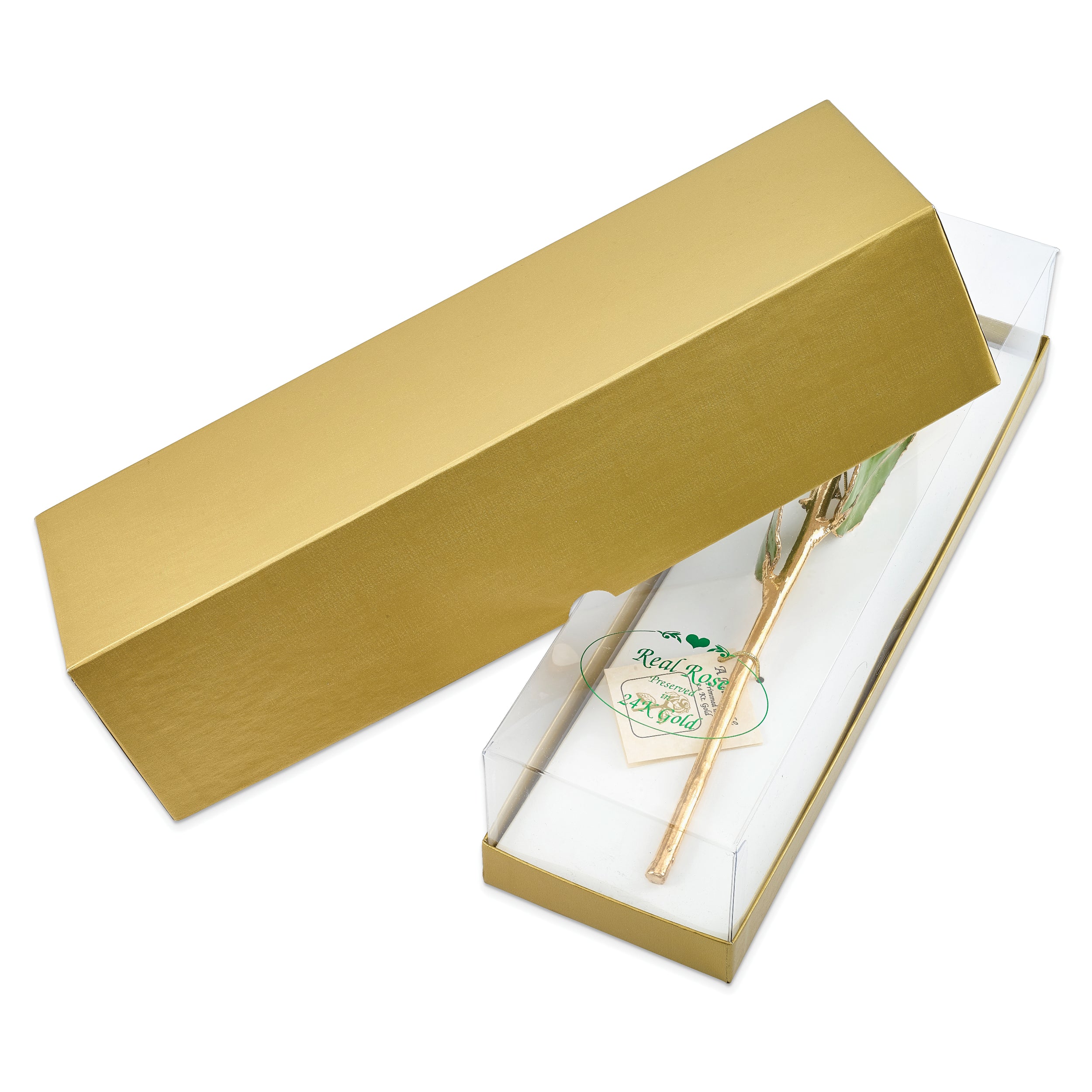 Lacquer Dipped Natural Yellow Rose w/Green Leaves and Stem