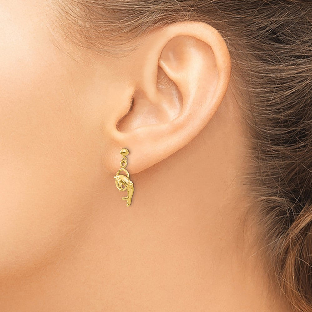14k Yellow Gold 9 mm Dolphin Earrings (1.47 grams)
