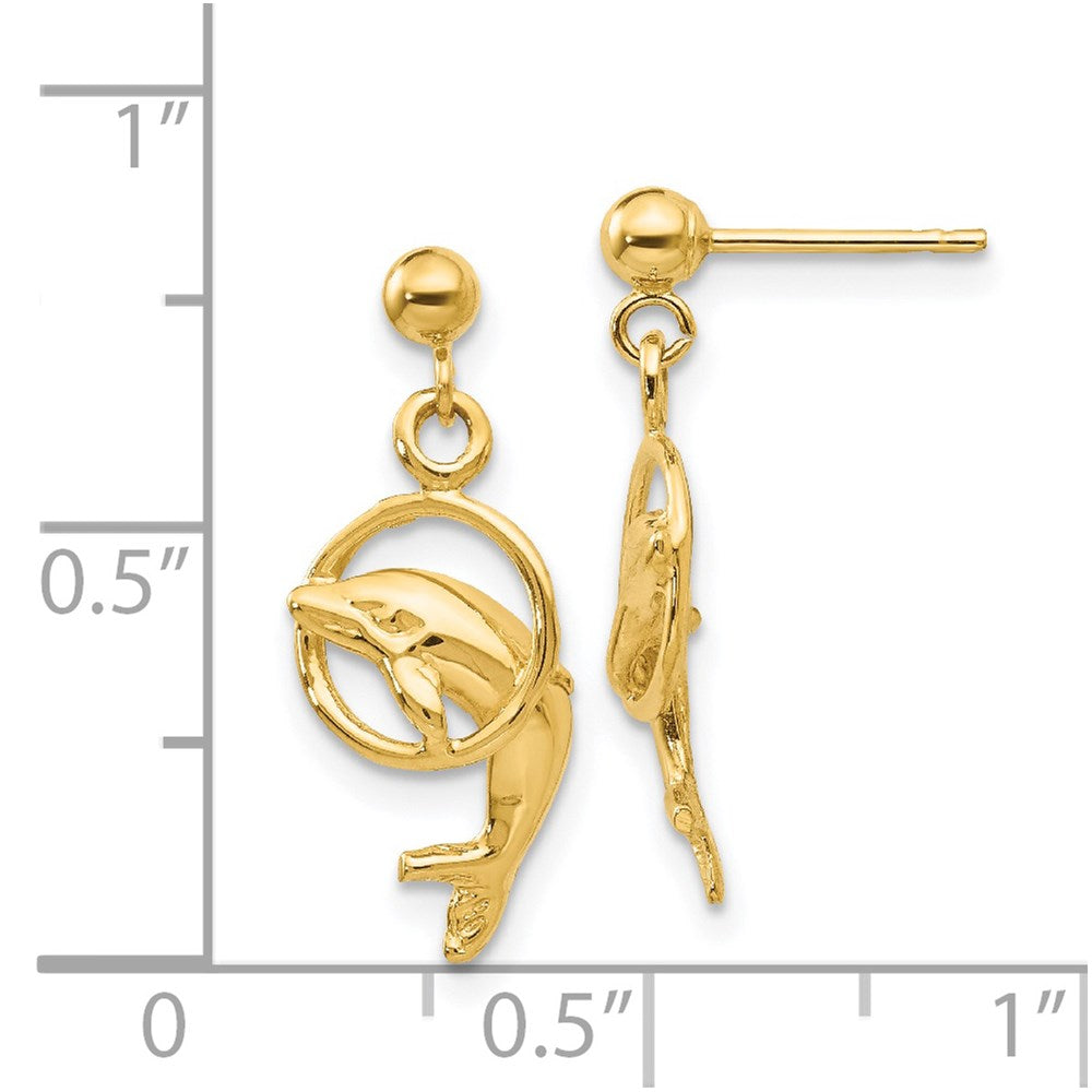 14k Yellow Gold 9 mm Dolphin Earrings (1.47 grams)