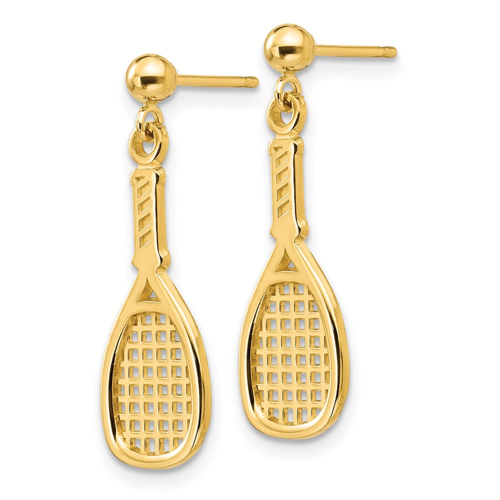 14k Yellow Gold 8 mm Polished Racquet Dangle Post Earrings (1.51 grams)