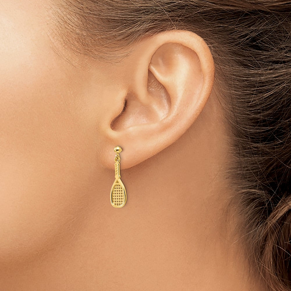 14k Yellow Gold 8 mm Polished Racquet Dangle Post Earrings (1.51 grams)