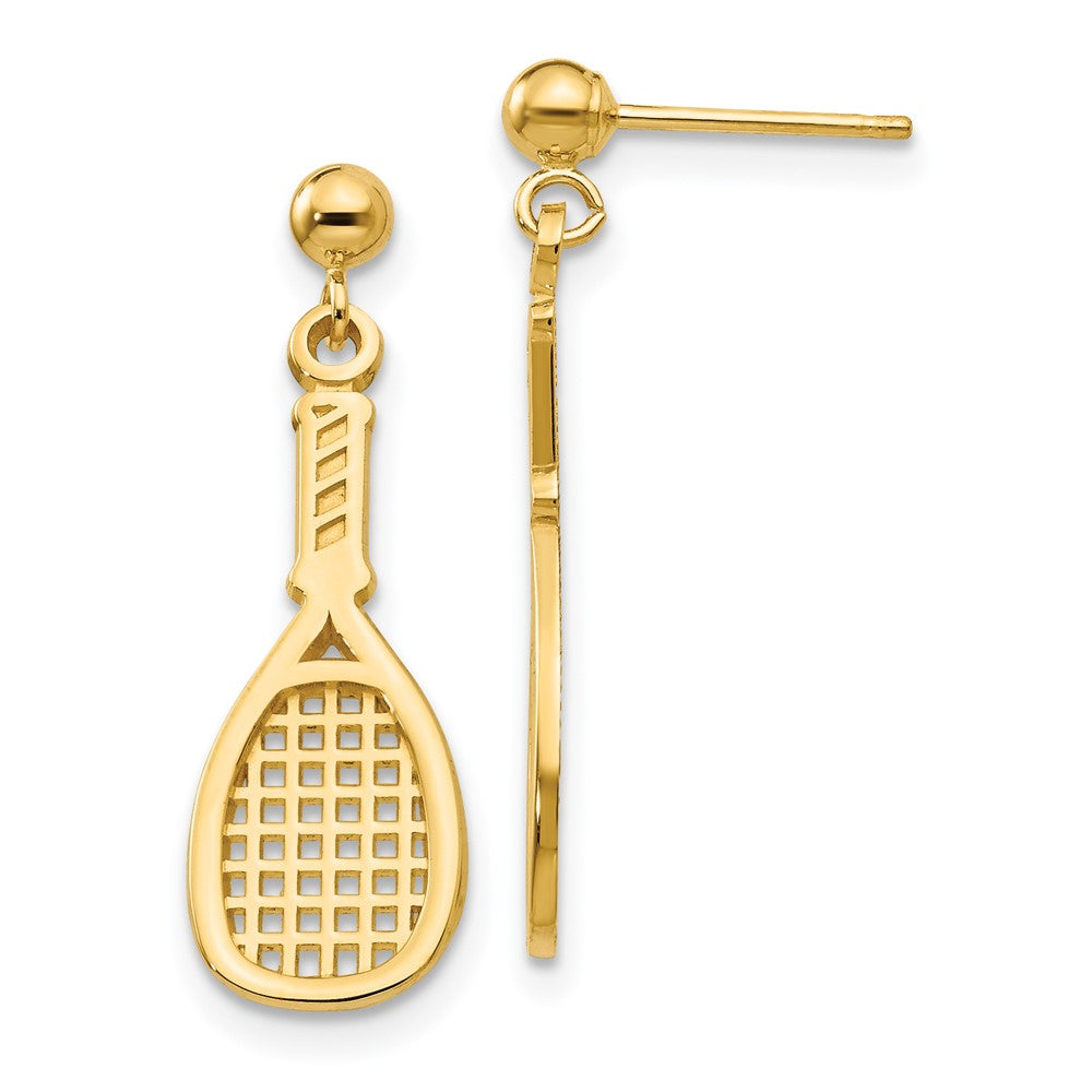 14k Yellow Gold 8 mm Polished Racquet Dangle Post Earrings (1.51 grams)
