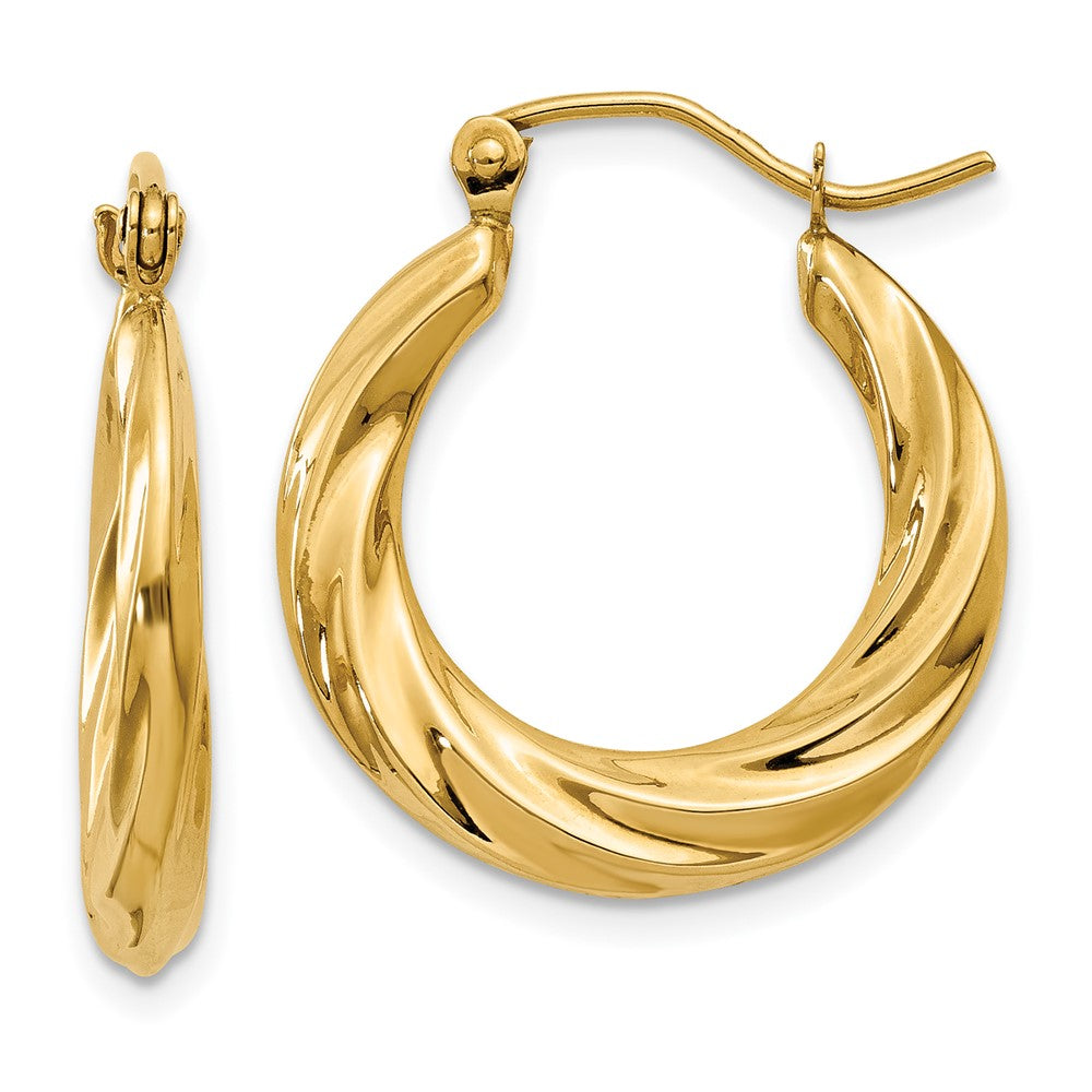 14k Yellow Gold 19.5 mm Polished Twisted Hollow Hoop Earrings (1.43 grams)
