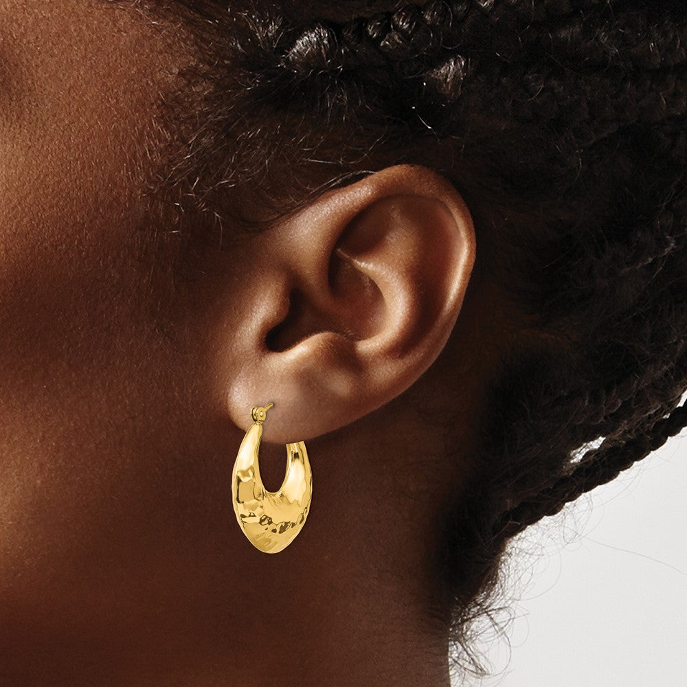 14k Yellow Gold 6 mm red Fancy Hollow Hoop Earrings (4.28 grams)