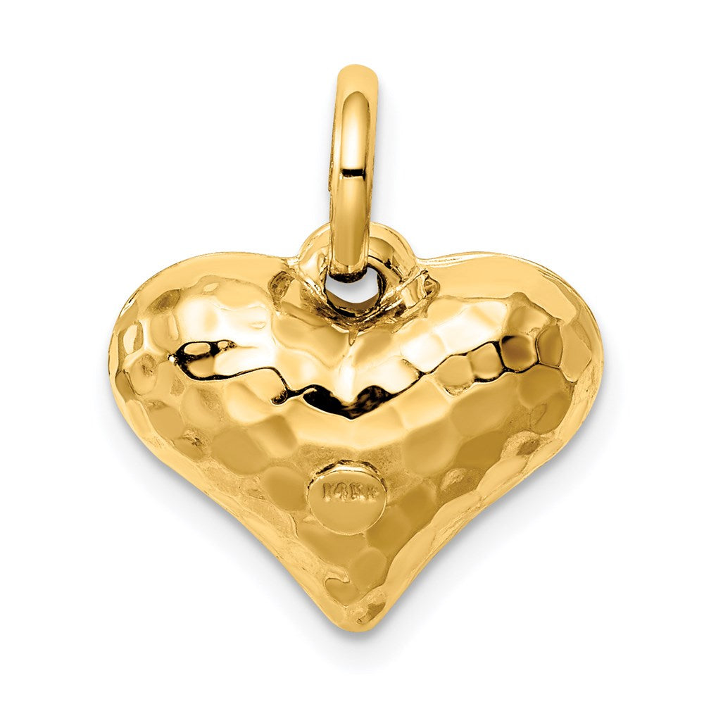 14k Yellow Gold 16 mm red 3-D Heart Pendant (1.23 grams)