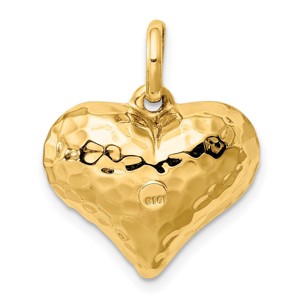 14k Yellow Gold 19 mm red 3-D Heart Pendant (1.66 grams)
