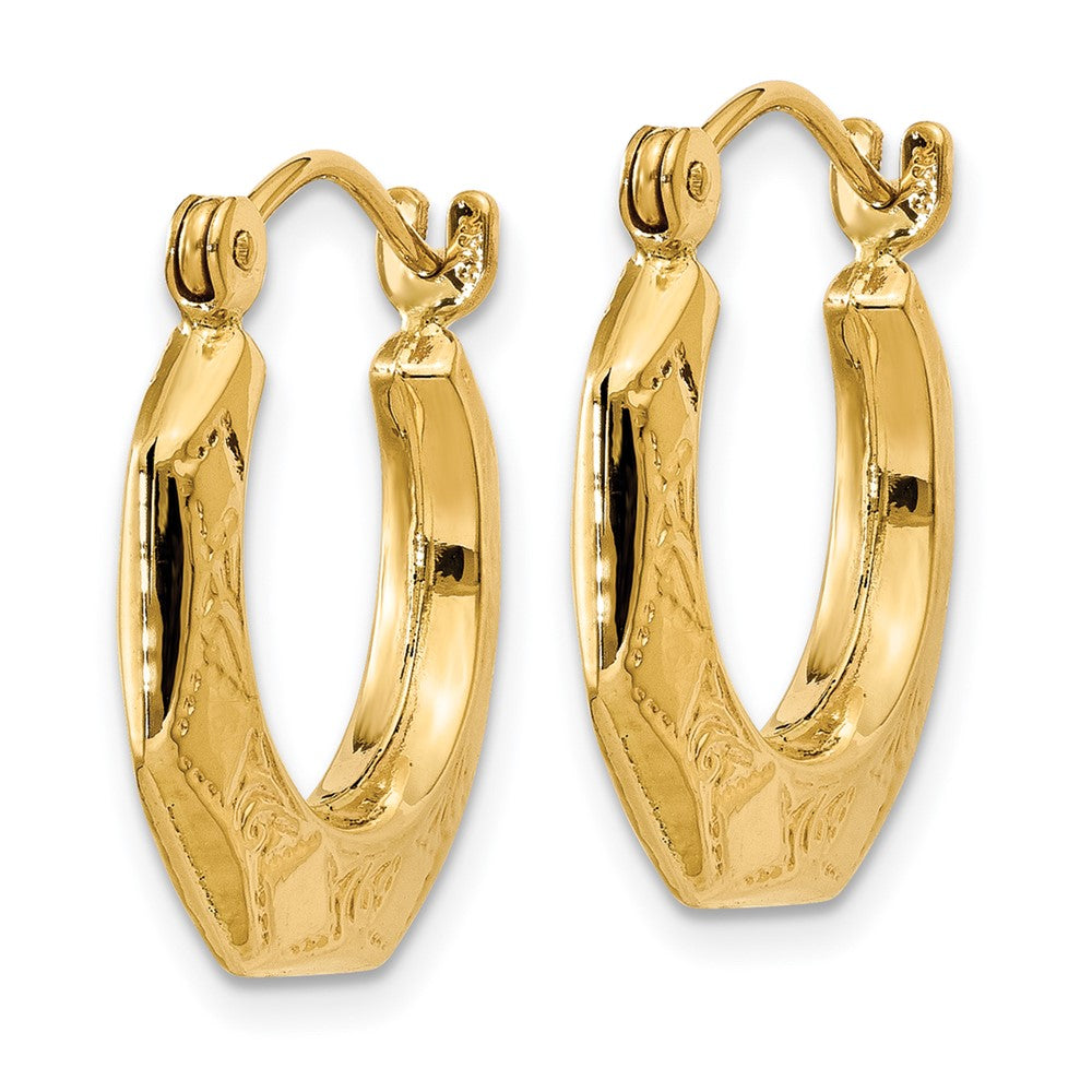 14k Yellow Gold 4 mm Polished Patterned Hoop Earrings (1.92 grams)