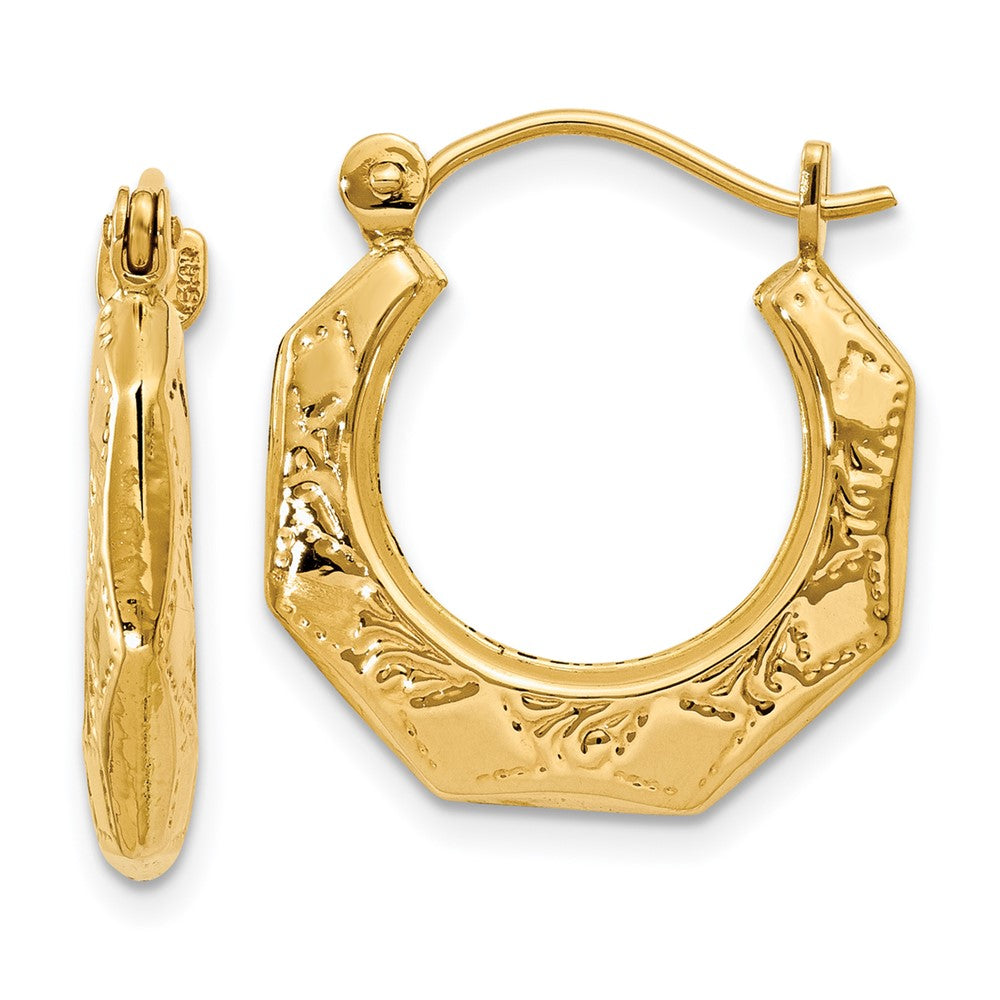 14k Yellow Gold 4 mm Polished Patterned Hoop Earrings (1.92 grams)