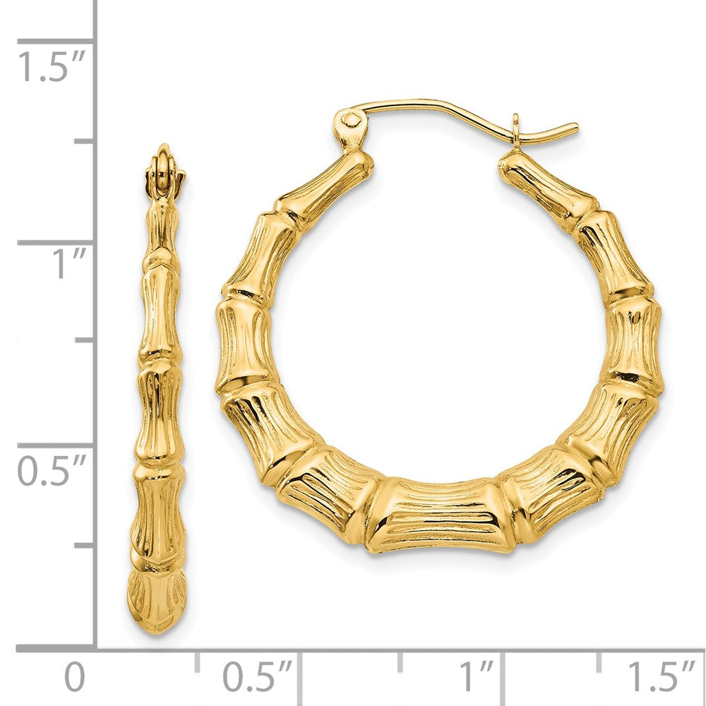 14k Yellow Gold 4 mm Polished Bamboo Hoop Earrings (2.21 grams)