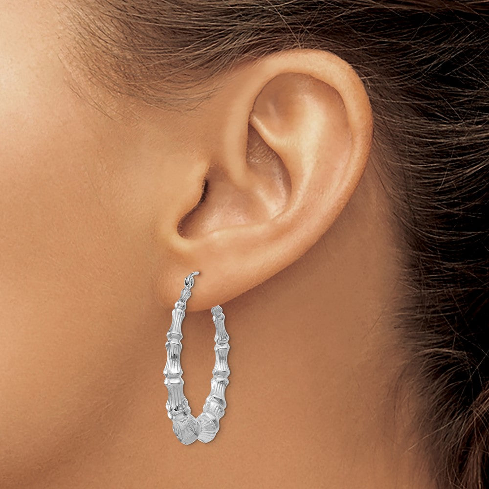 14k White Gold 34.51 mm Polished Bamboo Hoop Earrings (3.19 grams)