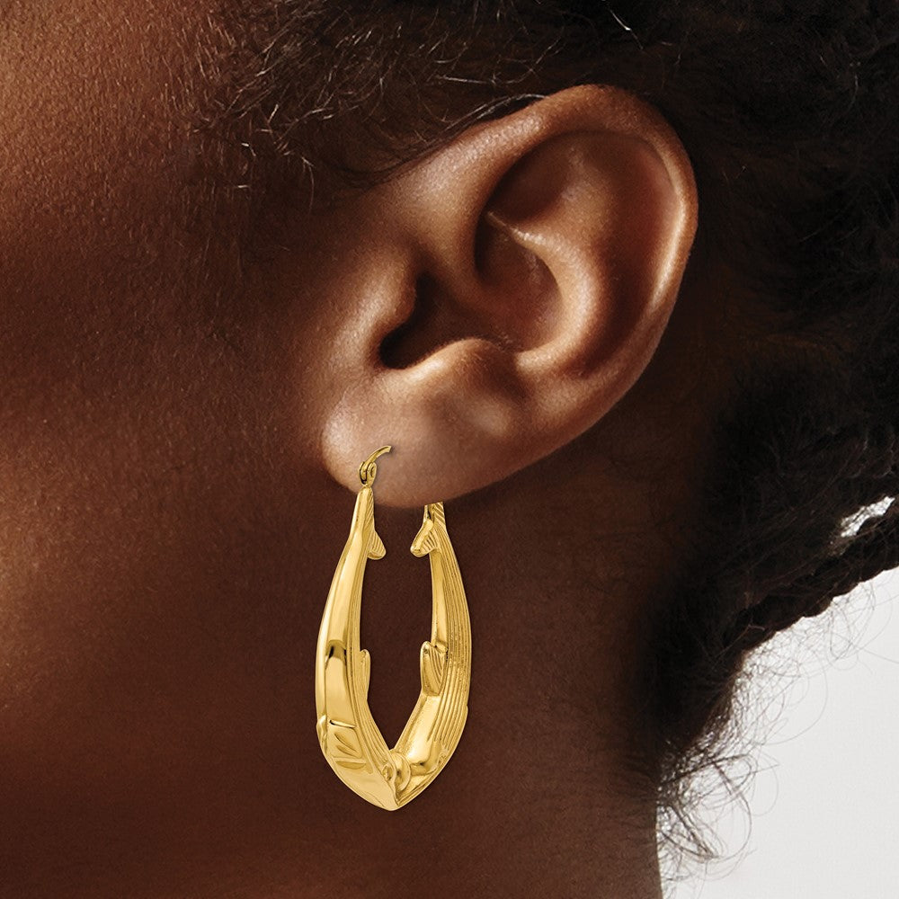 14k Yellow Gold 6 mm Polished Dolphin Hoop Earrings (4.59 grams)