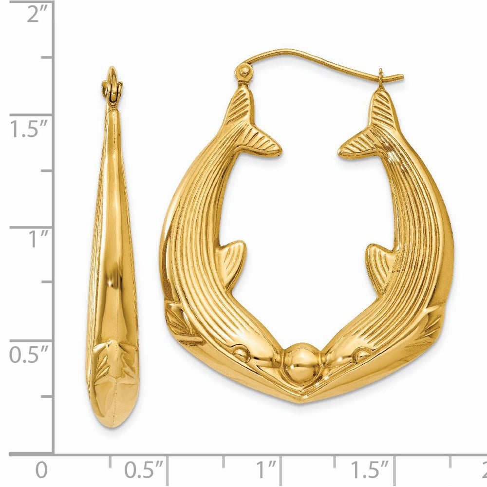 14k Yellow Gold 6 mm Polished Dolphin Hoop Earrings (4.59 grams)