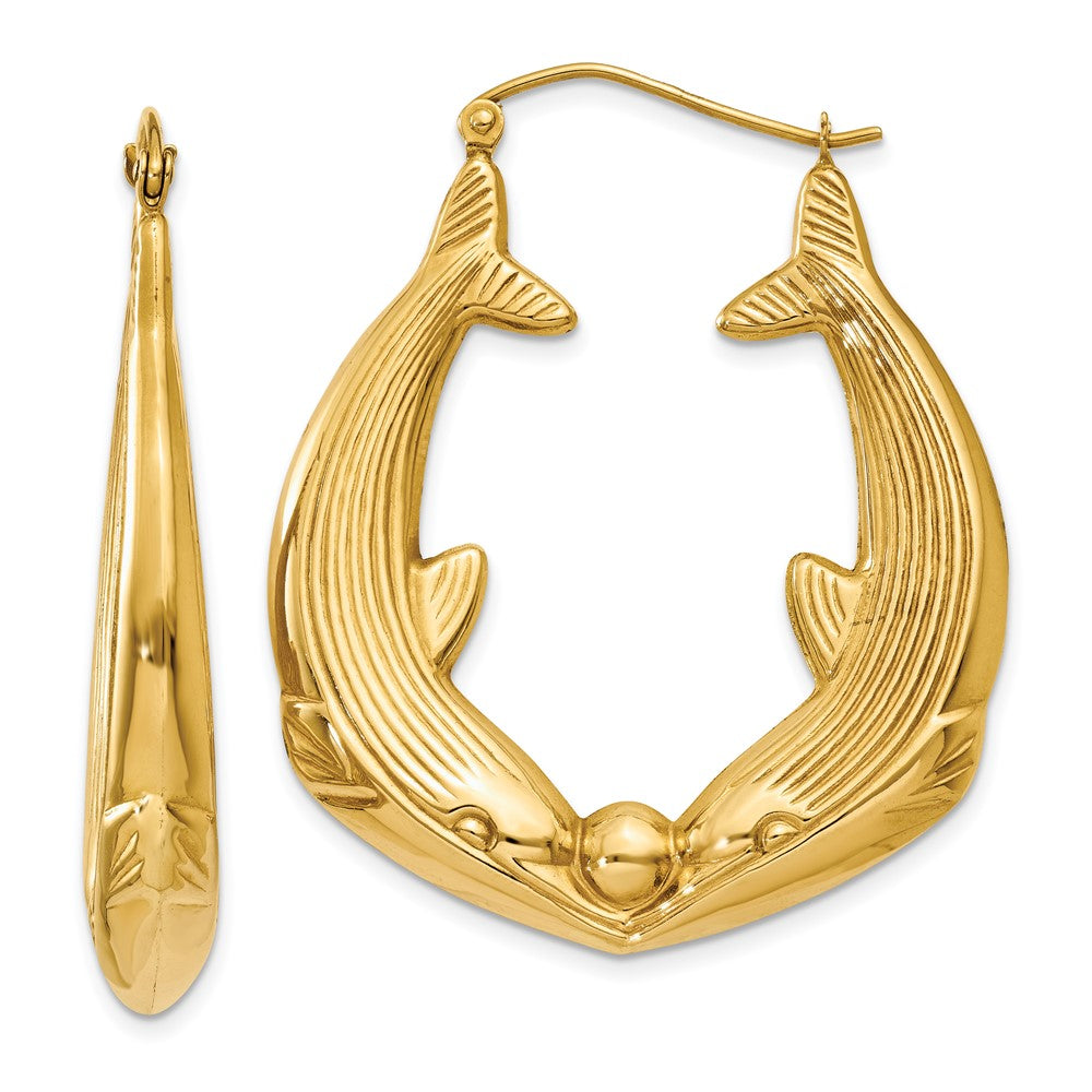 14k Yellow Gold 6 mm Polished Dolphin Hoop Earrings (4.59 grams)