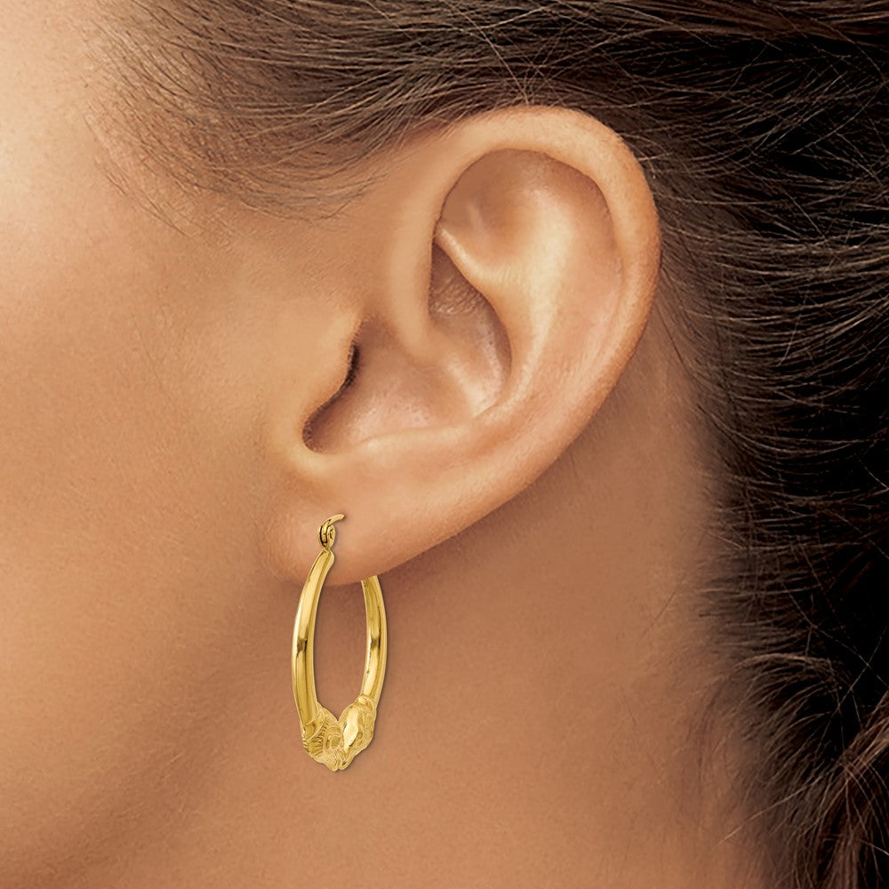 14k Yellow Gold 3 mm Polished Ram Hoop Earrings (2.12 grams)