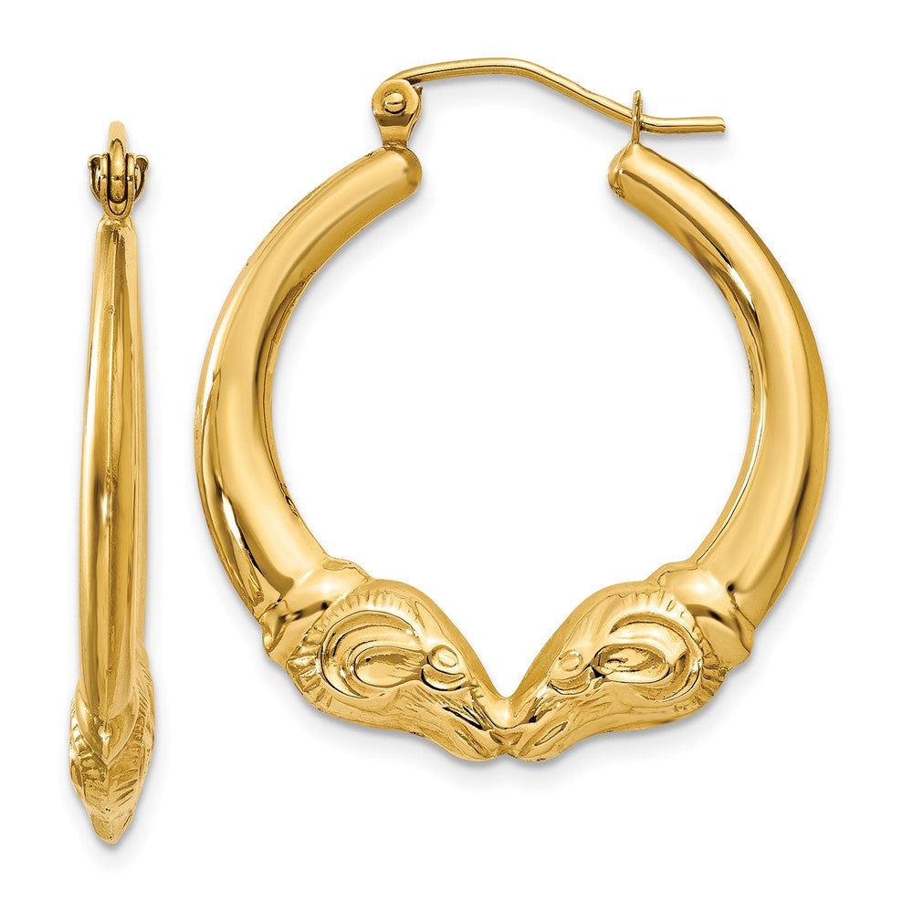 14k Yellow Gold 3 mm Polished Ram Hoop Earrings (2.12 grams)