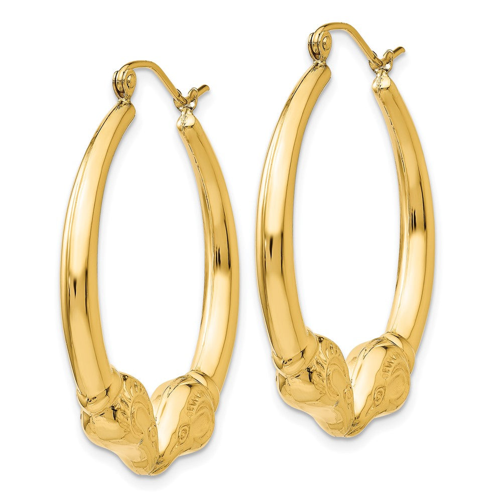 14k Yellow Gold 32.3 mm Polished Ram Hoop Earrings (3.03 grams)