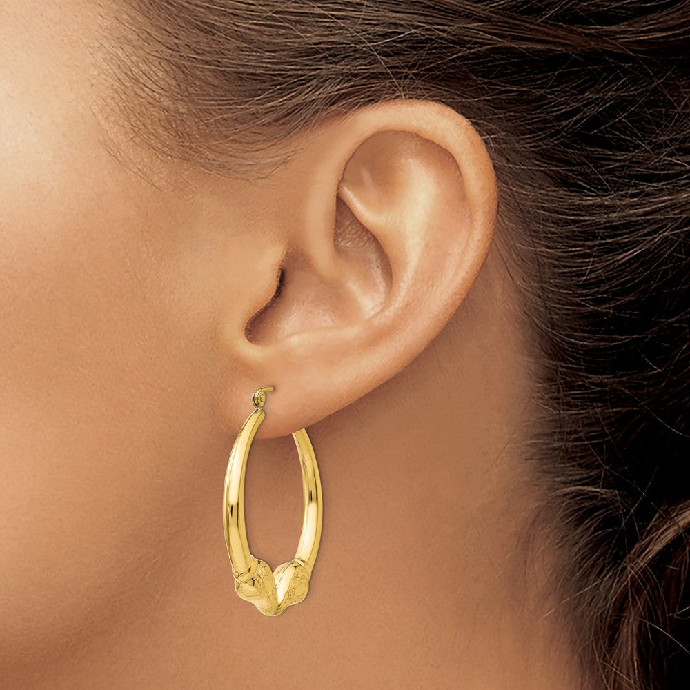 14k Yellow Gold 32.3 mm Polished Ram Hoop Earrings (3.03 grams)