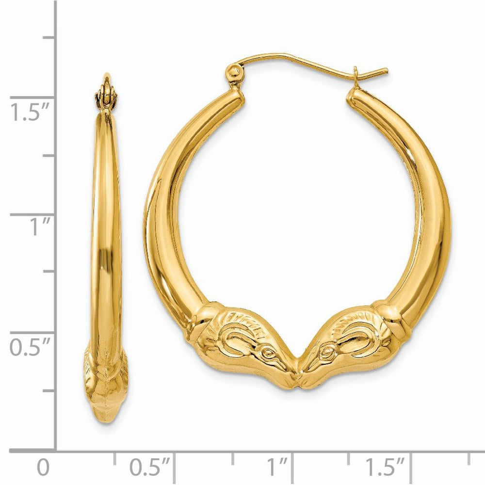 14k Yellow Gold 32.3 mm Polished Ram Hoop Earrings (3.03 grams)