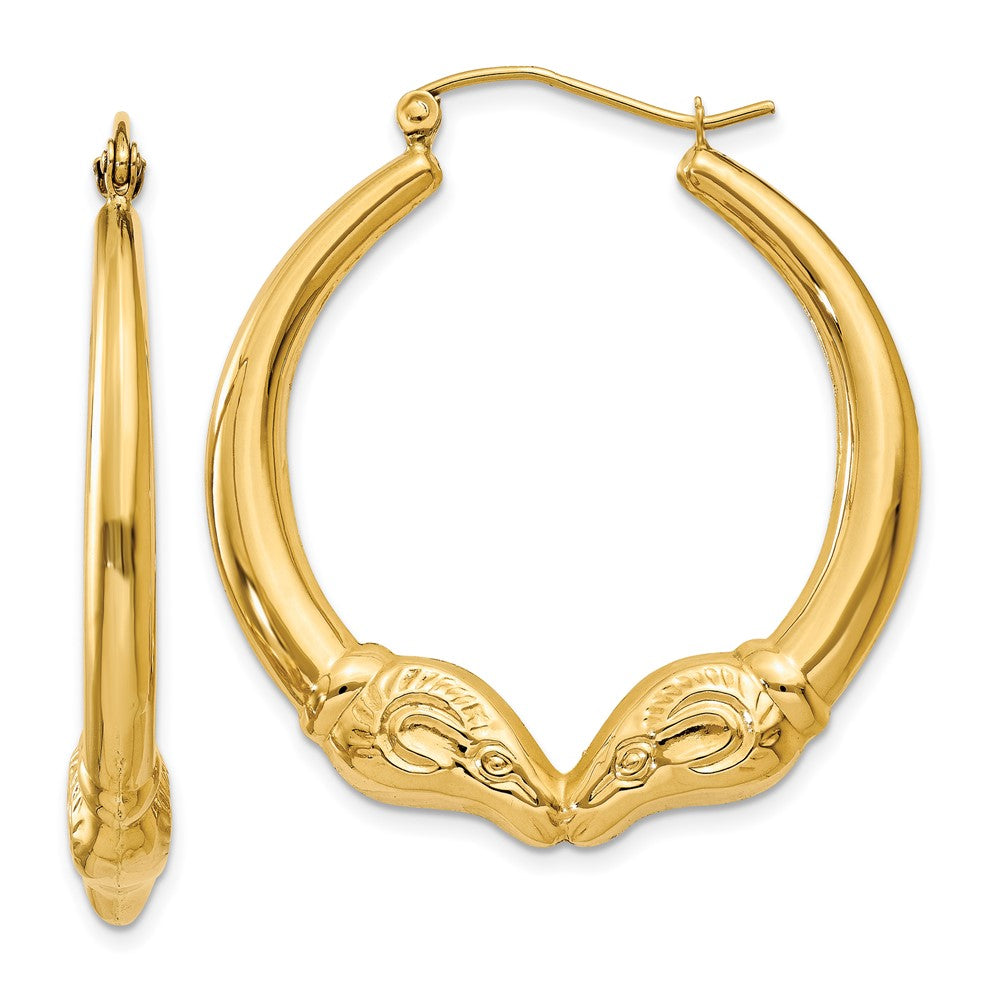 14k Yellow Gold 32.3 mm Polished Ram Hoop Earrings (3.03 grams)