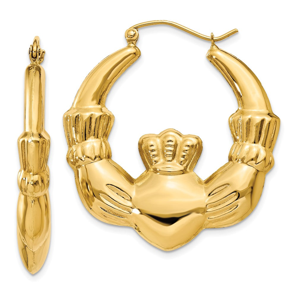 14k Yellow Gold 33 mm Polished Claddagh Hoop Earrings (4.26 grams)