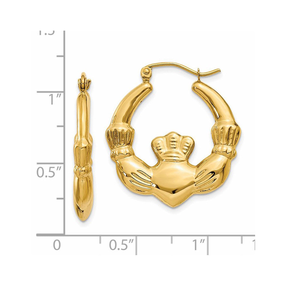 14k Yellow Gold 25 mm Polished Claddagh Hoop Earrings (2.5 grams)