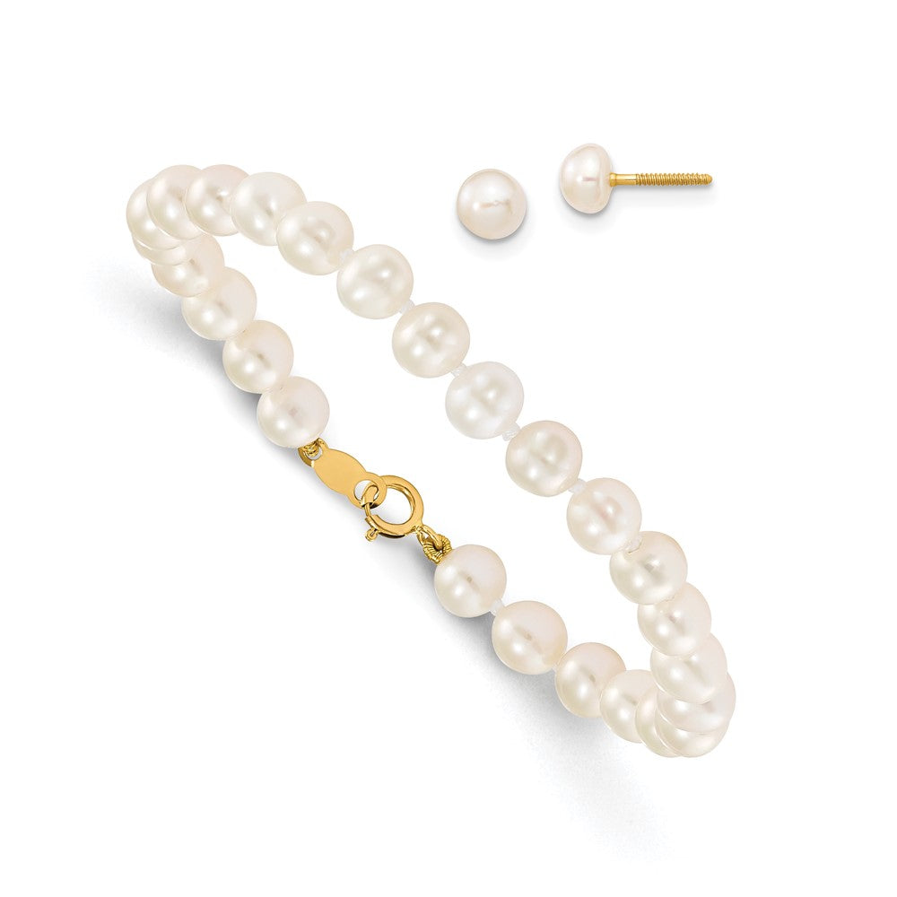 14K Madi K 4-5mm White Freshwater Cultured Pearl Bracelet & Earring Set (3.86 grams)