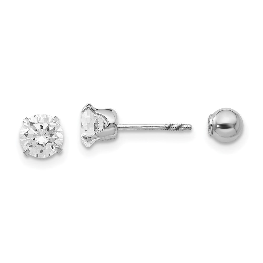 14k Madi K White Gold 5mm CZ and 4mm Ball Reversible Earrings (0.34 grams)