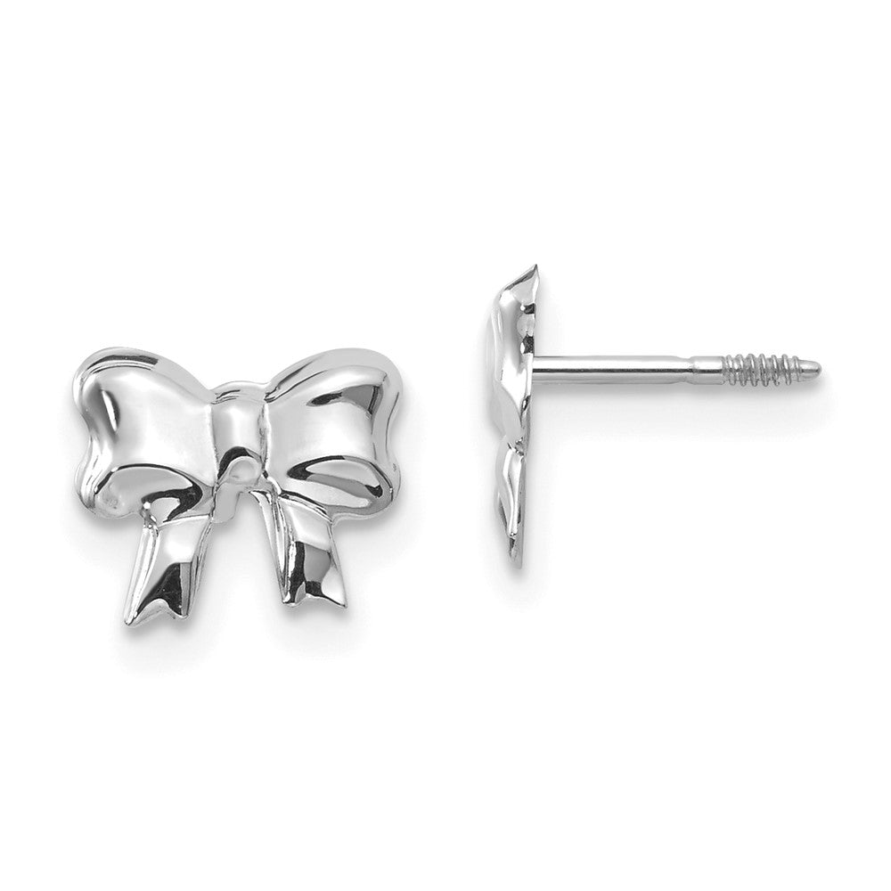 14k White Gold Madi K Rhodium-plated Bow Screwback Post Earrings (0.19 grams)