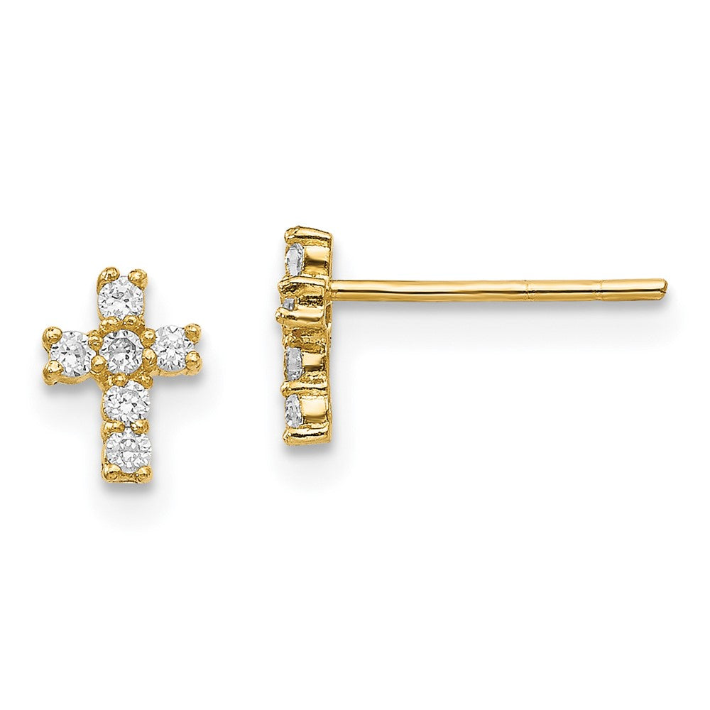 14K Madi K Polished CZ Cross Post Earrings (0.47 grams)