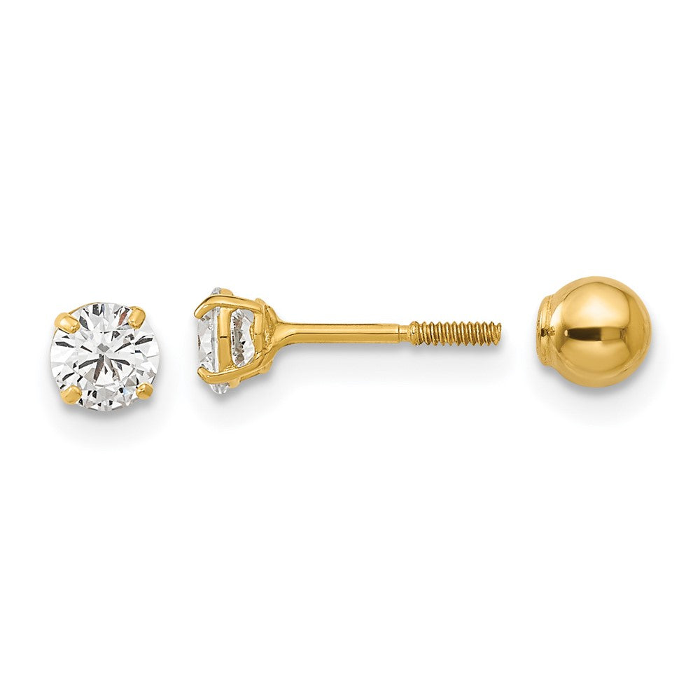 14k Madi K Polished Reversible Ball and CZ Earrings (0.45 grams)
