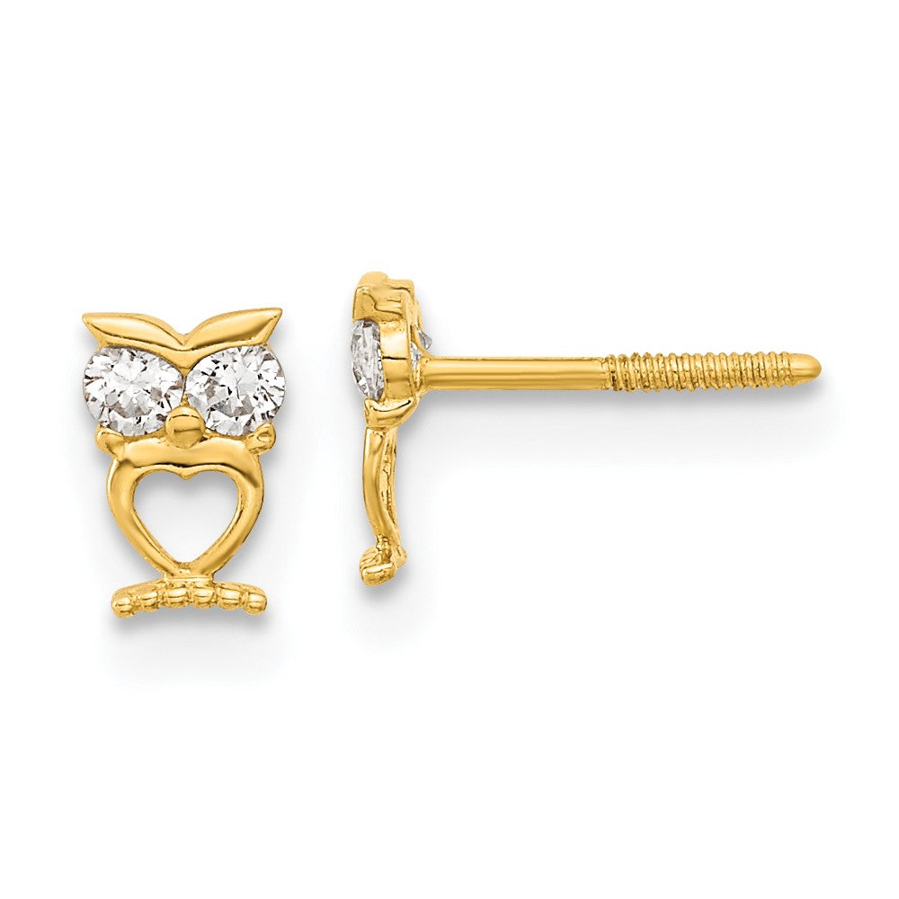 14k Madi K Owl w/CZ Eyes Screwback Post Earrings (0.41 grams)