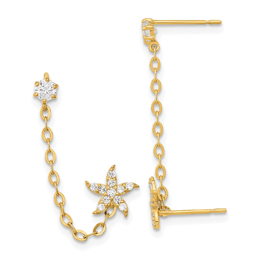 14k Madi K CZ Double Post w/Chain Starfish Earring (0.52 grams)