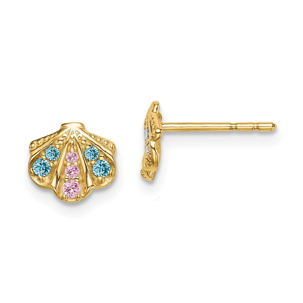 14k Madi K Blue & Pink CZ Seashell Post Earrings (0.76 grams)
