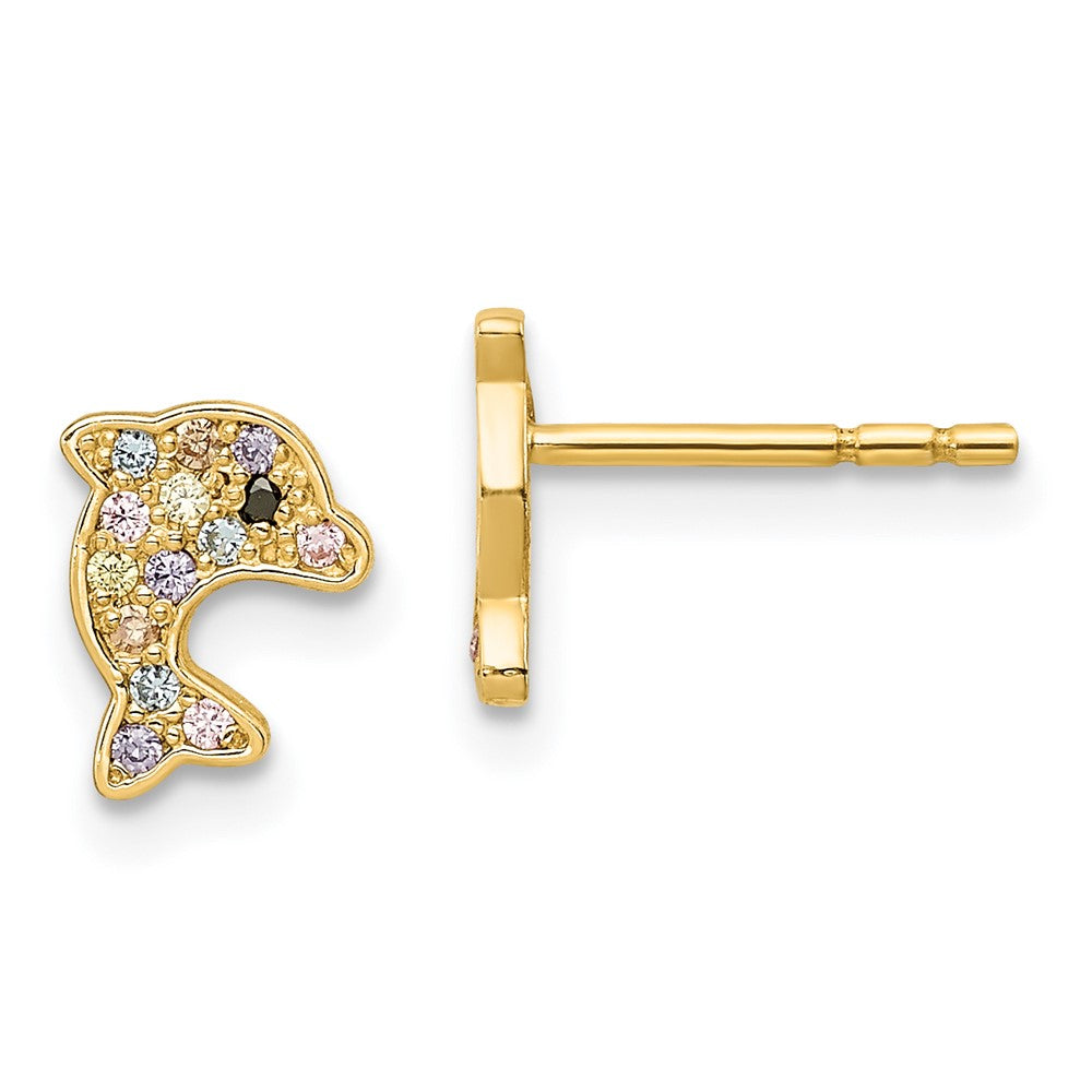 14k Madi K Multi-colored CZ Dolphin Post Earrings (0.63 grams)