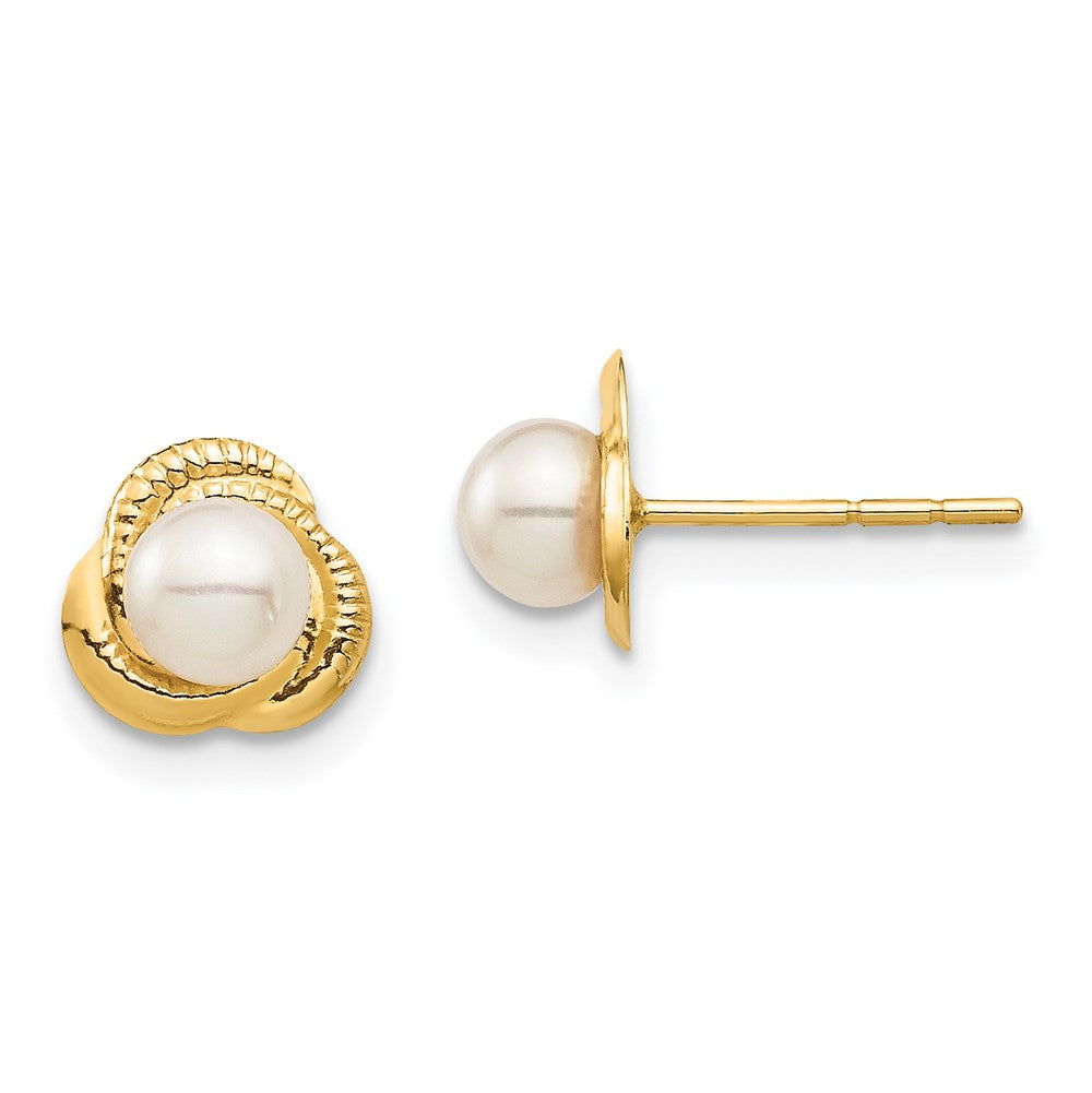 14K Madi K 4-5mm White Button Freshwater Cultured Pearl Post Earrings (0.6 grams)