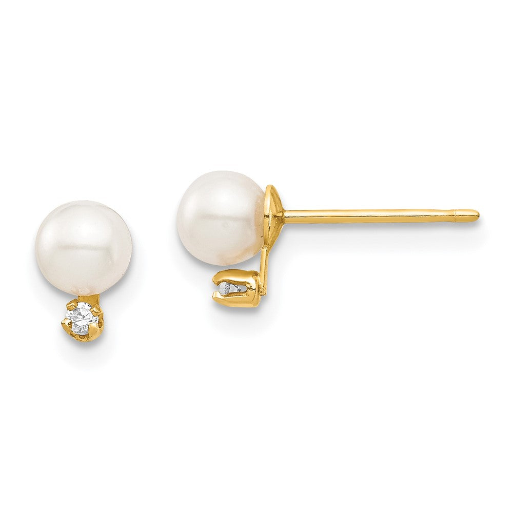 14K Madi K 4-5mm White Round FW Cultured Pearls CZ Post Earrings (0.61 grams)