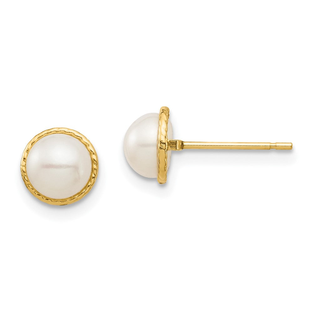14K Madi K 5-6mm White Button Freshwater Cultured Pearl Post Earrings (0.76 grams)