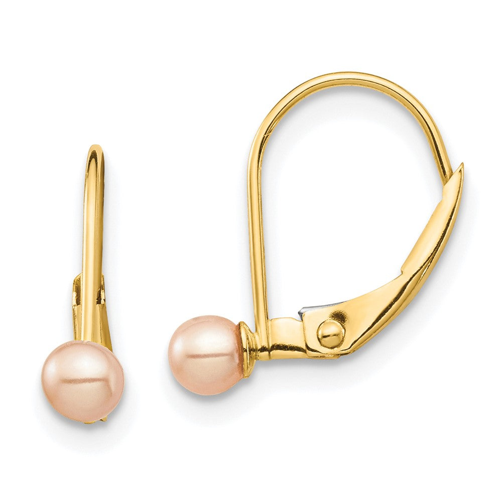 14K Madi K 3-4mm Pink Round FW Cultured Pearl Leverback Earrings (0.64 grams)