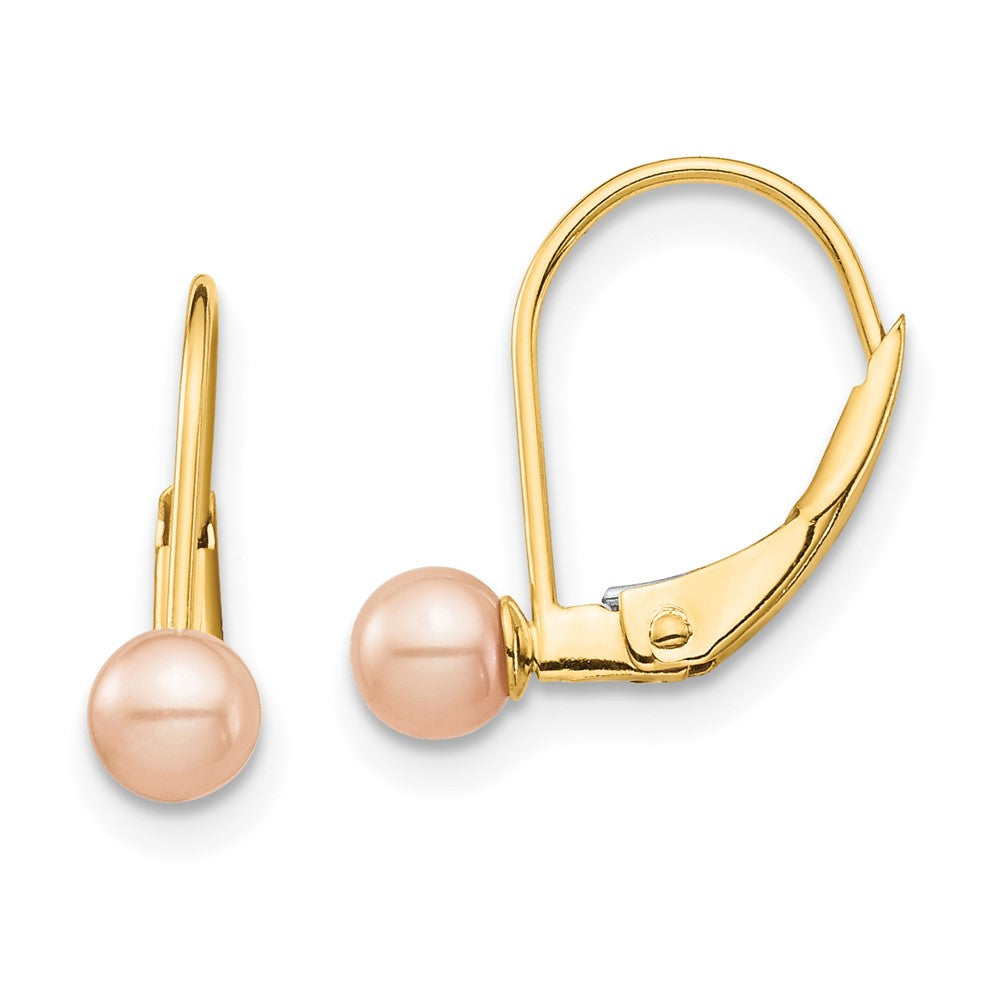 14K Madi K 4-5mm Pink Round FW Cultured Pearl Leverback Earrings (0.69 grams)