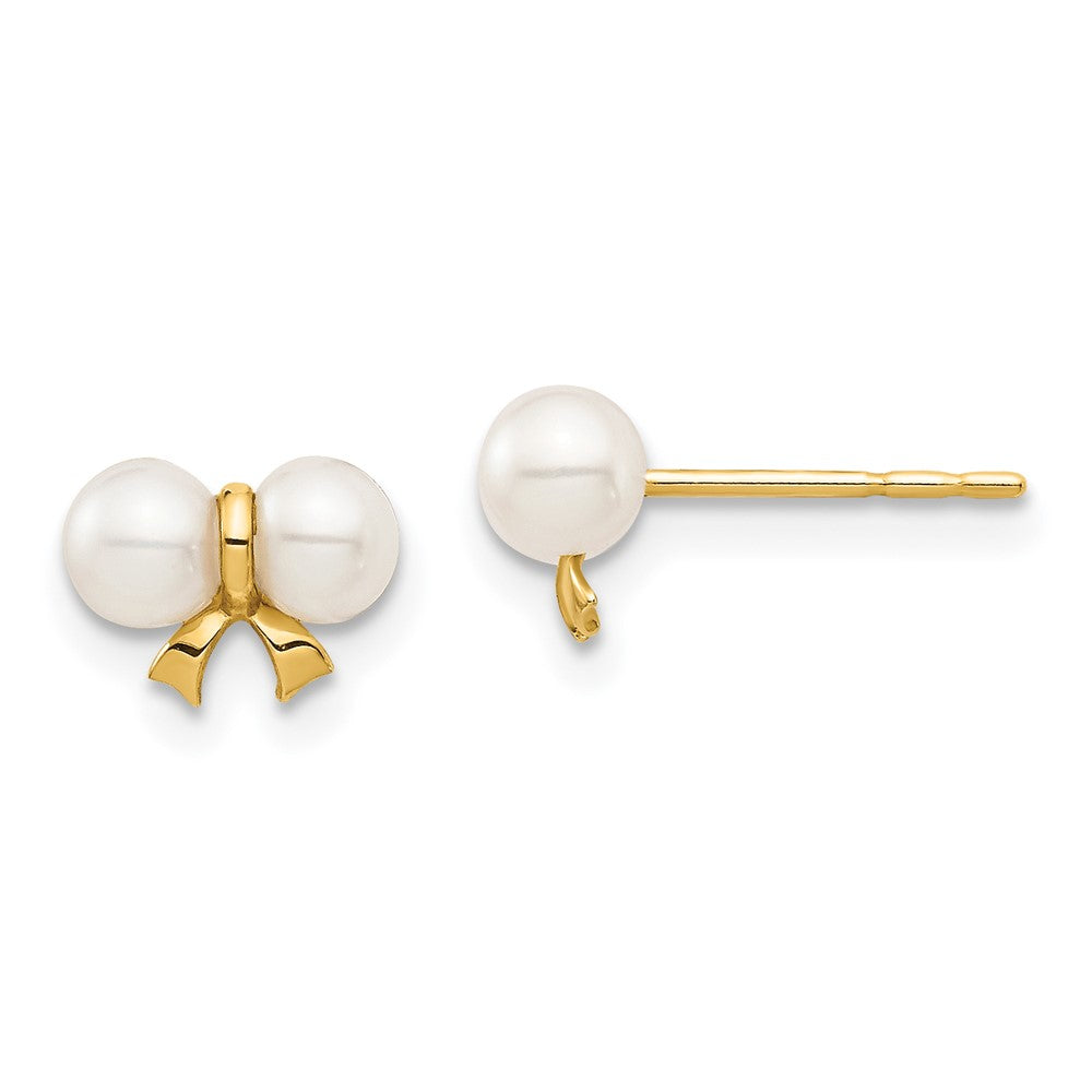 14k Madi K 3-4mm White Round FW Cultured Pearl Bow Post Earrings (0.69 grams)