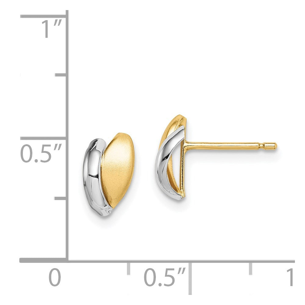 14k Yellow & Rhodium Madi K Satin Leaf Post Earrings (0.49 grams)