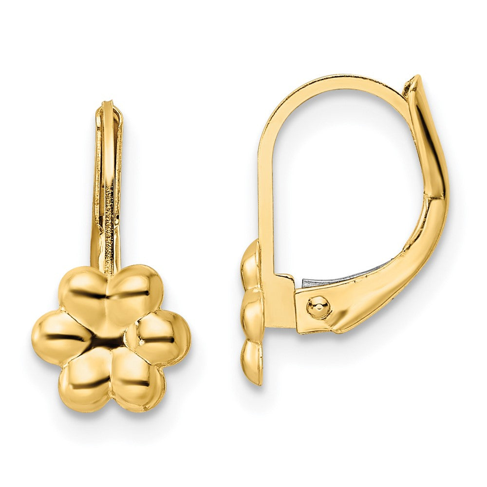 14K Madi K Polished Flower Leverback Earrings (0.53 grams)
