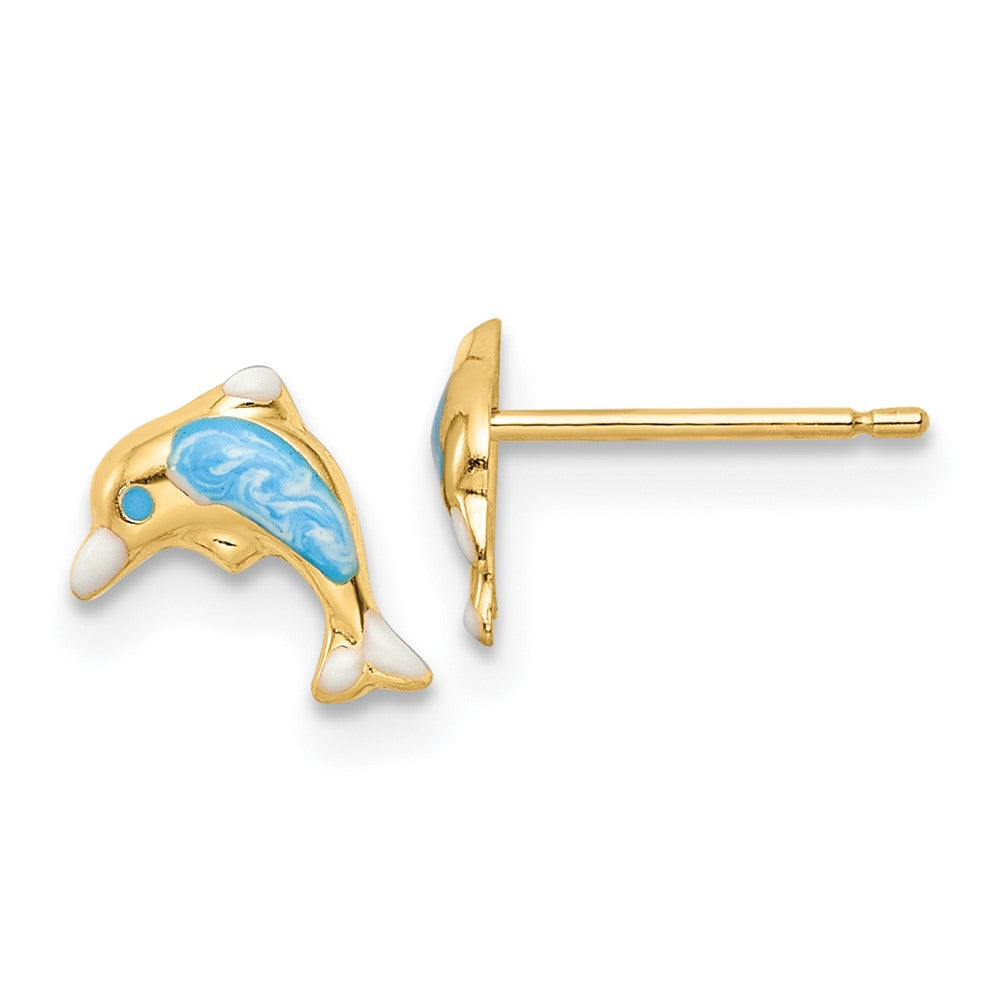 14k Madi K Polished Enameled Dolphin Post Earrings (0.34 grams)