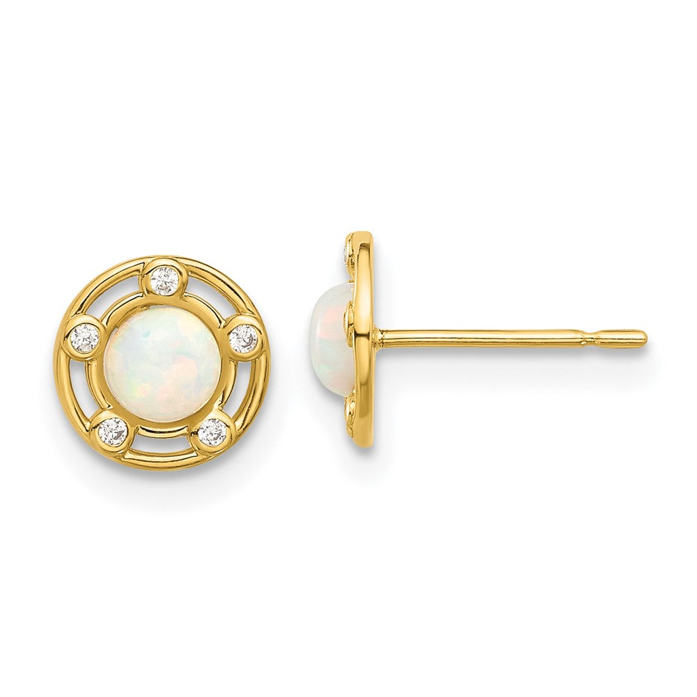 14k Madi K Polished Created Opal and CZ Post Earrings (0.8 grams)