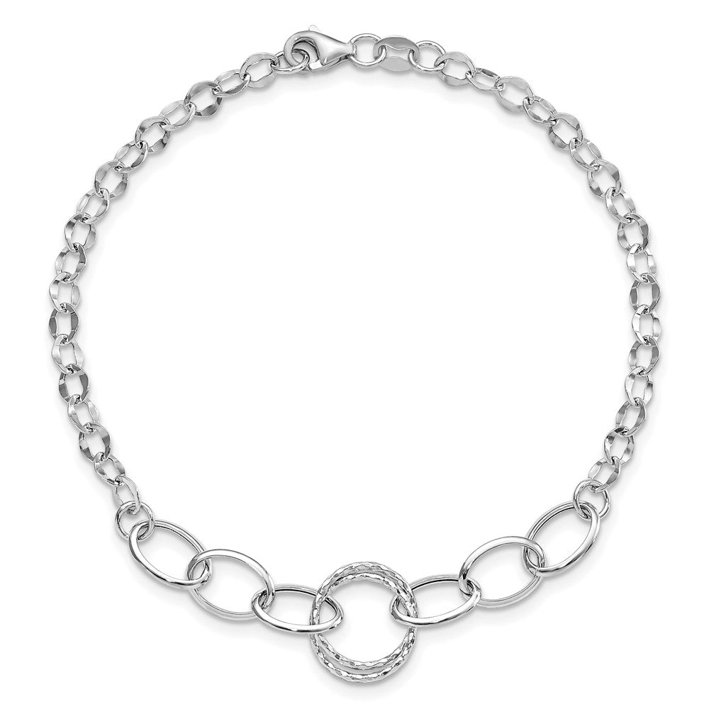 14k White Gold 12 mm Polished Textured Fancy Link Bracelet (1.7 grams)