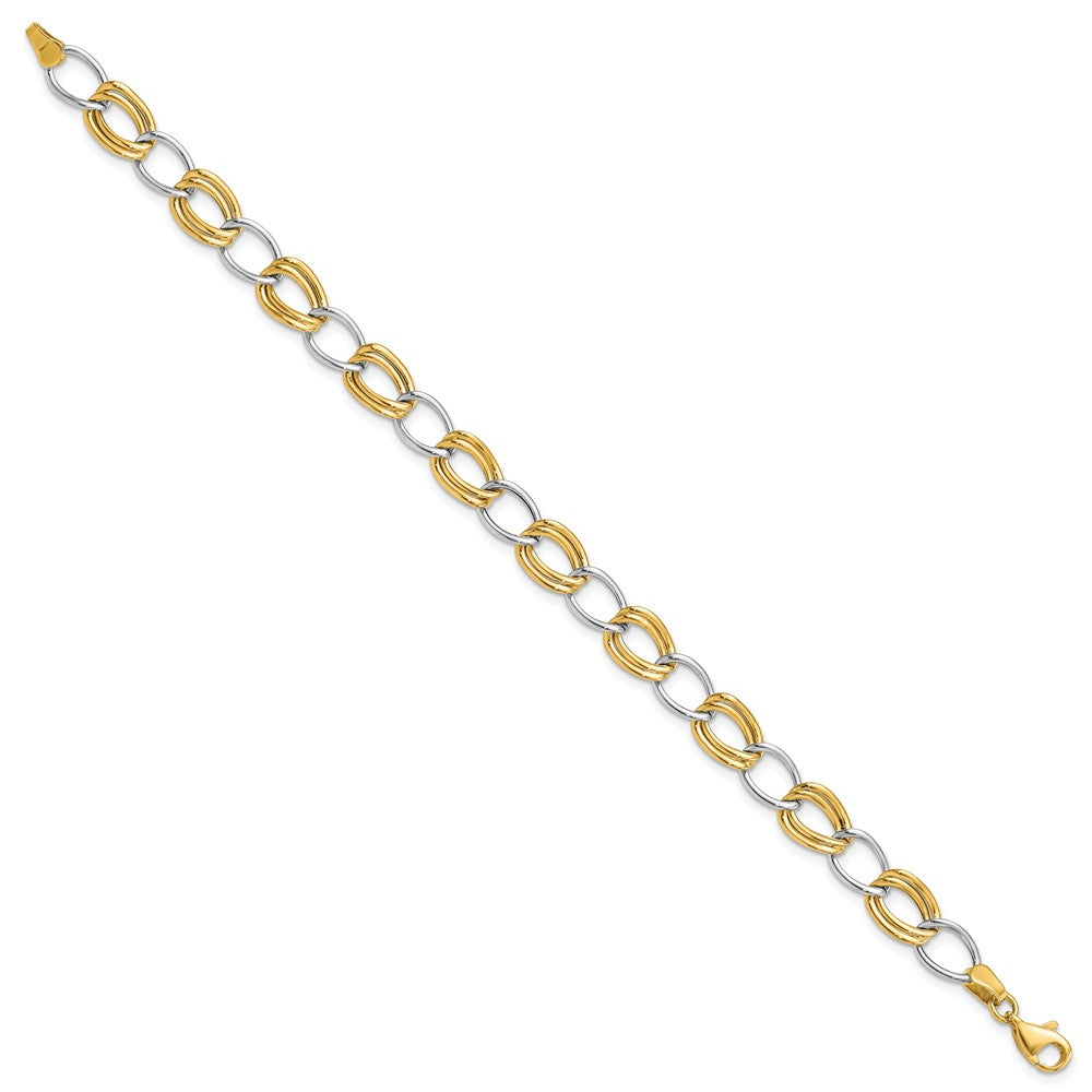 14k Two-tone 8 mm Polished Open Link Bracelet (3.78 grams)