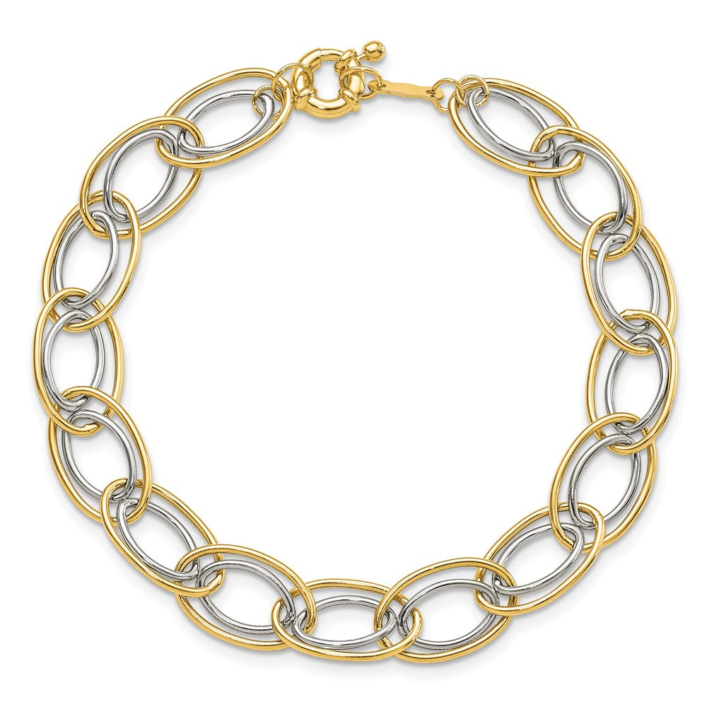 14k Two-tone 11 mm Two Tone Fancy Oval Link Bracelet (4.44 grams)