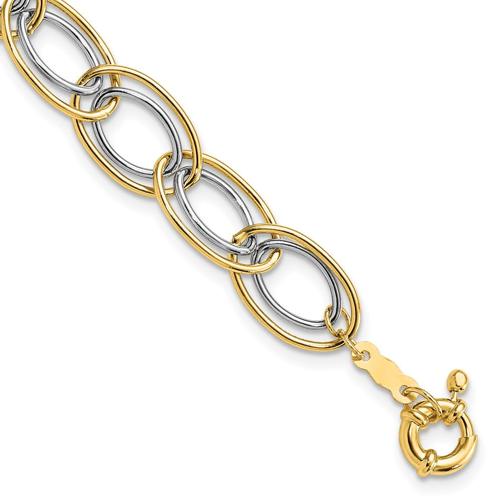 14k Two-tone 11 mm Two Tone Fancy Oval Link Bracelet (4.44 grams)