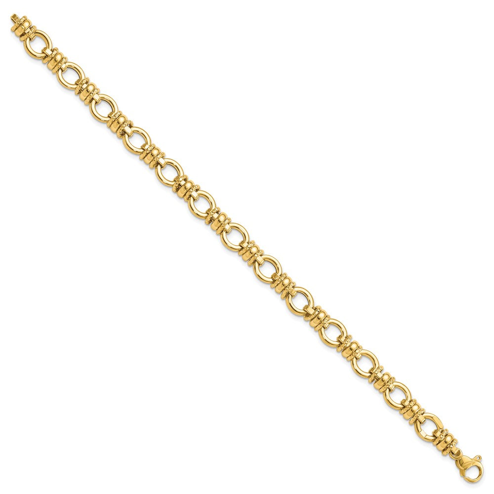 14k Yellow Gold 8 mm Polished and Textured Fancy Link Bracelet (6.13 grams)
